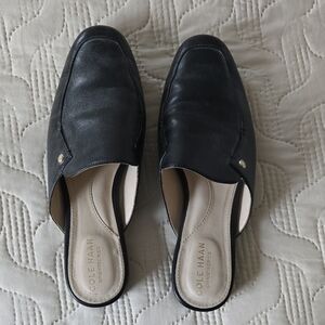 Cole Haan Women's Black Leather Mules Clogs Slip On Shoes Grand Series